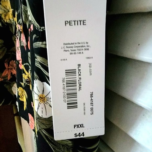 NEW Liz Claiborne Black Floral Square Neck Peplum Top Petite PXXL - Picture 5 of 6